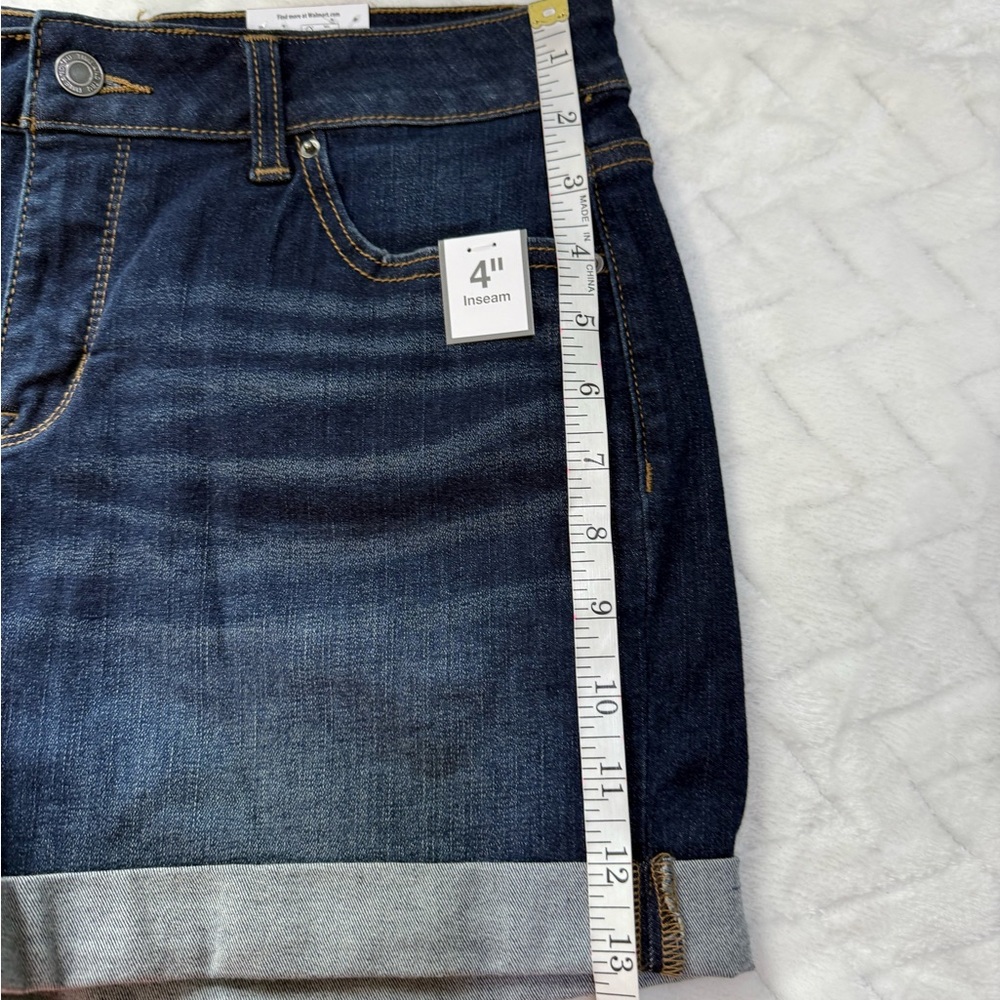 Nwt Walmart Time & And Tru True Core Jean Short Cuffed Stretch Dark Wash Blue 8 - Picture 6 of 11